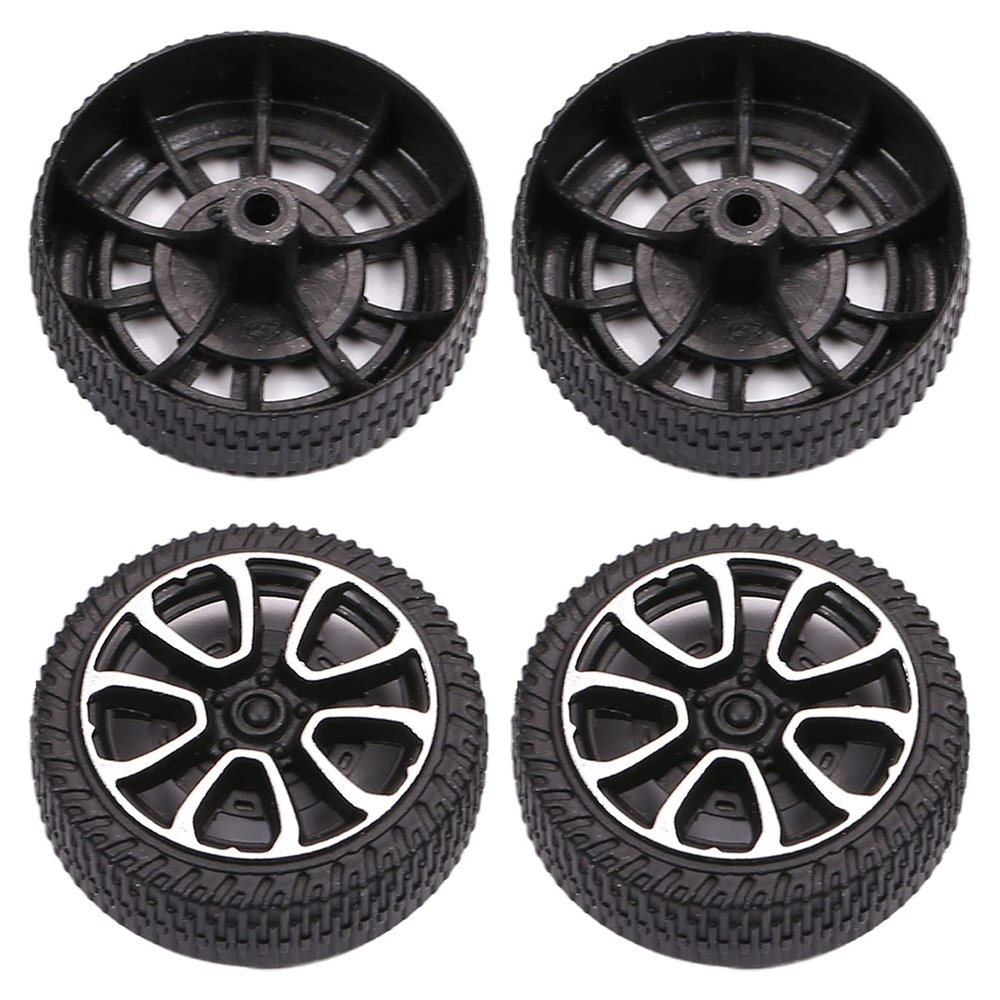 Heyiarbeit 4pcs 30mm Dia 2 Inner Hole Dia 8mm Thick Plastic RC Car Wheel Black Silver