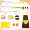 14 Pieces toddler knife, Kids Knife Set Include Wood Kids Safe Knife, Plastic Toddler Knife, Cutting Board, Apron, Y Peeler, Crinkle Cutter, Kitchen Sleeves Covers, Gloves, Sandwich Cutter view 2