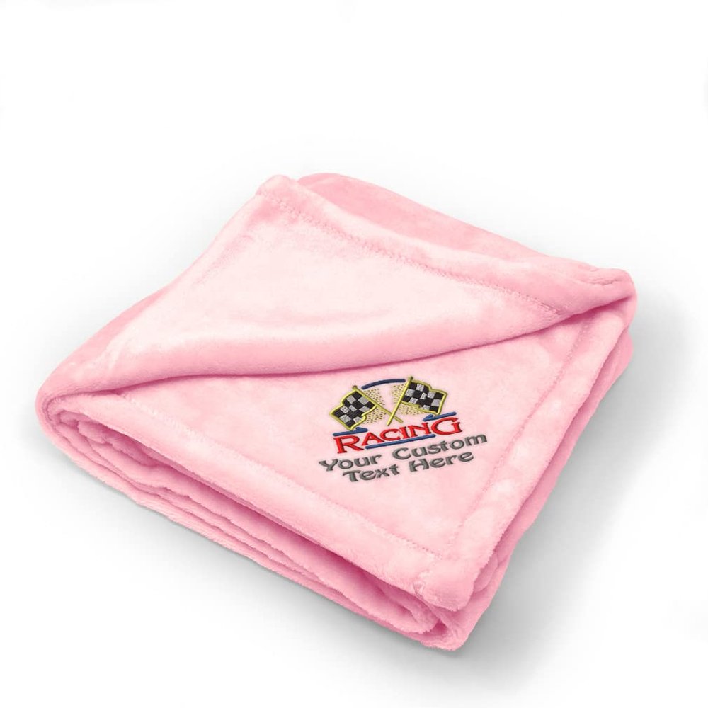 Custom Embroidery Nursery Bedding Baby Blankets for Boys & Girls Racing Crest Style B Polyester Soft Plush Receiving Swaddle Pink Personalized Text Name Here