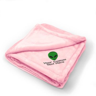 Custom Embroidery Nursery Bedding Baby Blankets for Boys & Girls Green Happy Alien Face Polyester Soft Plush Receiving Swaddle Pink Personalized Text Name Here