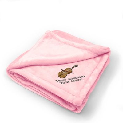 Custom Embroidery Nursery Bedding Baby Blankets for Boys & Girls Cello Music Polyester Soft Plush Receiving Swaddle Pink Personalized Text Name Here