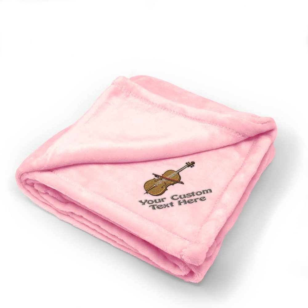 Custom Embroidery Nursery Bedding Baby Blankets for Boys & Girls Cello Music Polyester Soft Plush Receiving Swaddle Pink Personalized Text Name Here
