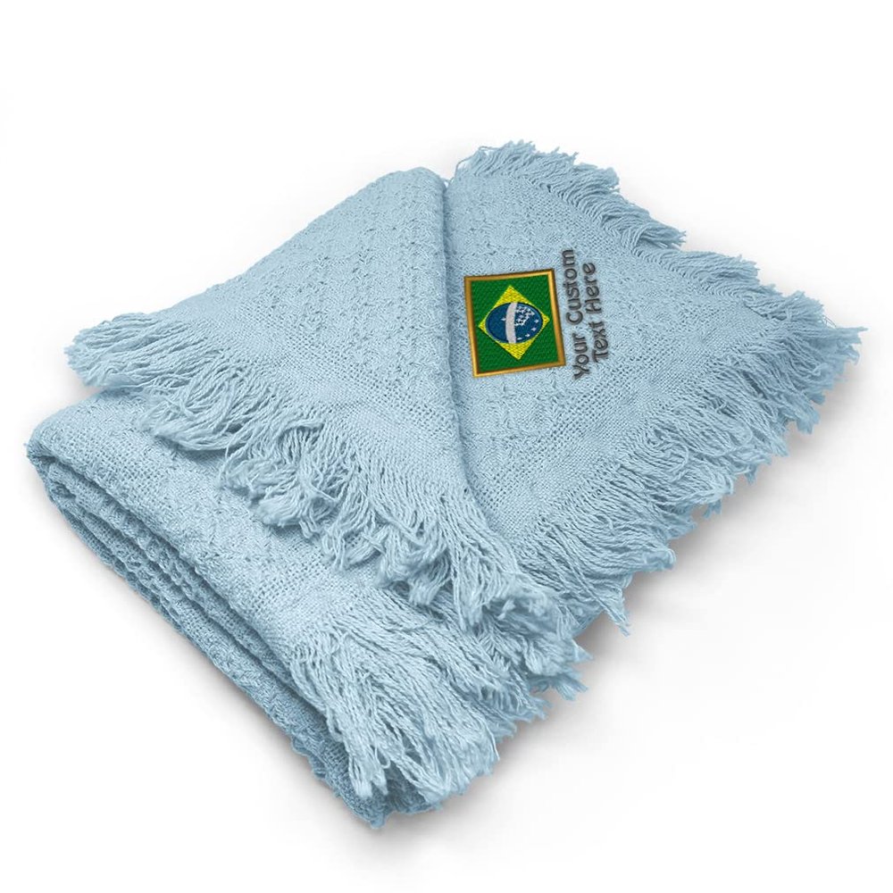 Custom Embroidery Nursery Bedding Baby Blankets for Boys & Girls Brazil Cotton Soft Receiving Swaddle Blue Personalized Text Name Here