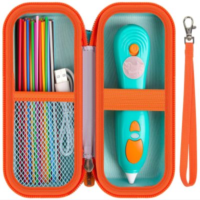 GWCASE Case Compatible with 3Doodler Start+ Essentials 3D Printing Pen for Kids, Travel Organizer Carryer for Filament Refill Packs, Micro-USB Charger (Box Only)- Green with Orange Zippper
