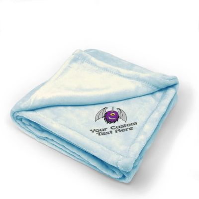 Custom Embroidery Nursery Bedding Baby Blankets for Boys & Girls Kids Flying People Eater Polyester Soft Plush Receiving Swaddle Blue Personalized Text Name Here