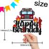 Red Glitter Fire Truck Happy Birthday Black Cake Topper Firefighter Fireman Theme Decor Supplies Baby Shower Birthday party Decorations view 2