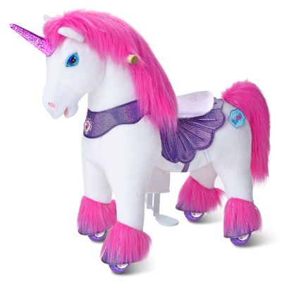 PonyCycle Ride on Unicorn Riding Unicorn Pink Pony Toys Advanced Model Y Plush Animal (35.4" Height/Size 4 for Kids Ages 4-7) Indoor Outdoor Riding Horse, Birthday Gift for Kids Y452