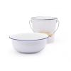 Metal Bucket and Bowl Set White/Blue for Montessori Practical Life Exercises view 1