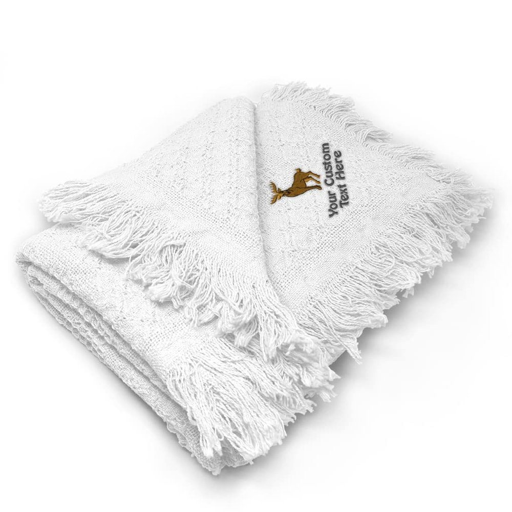 Custom Embroidery Nursery Bedding Baby Blankets for Boys & Girls Deer A Cotton Soft Receiving Swaddle White Personalized Text Name Here