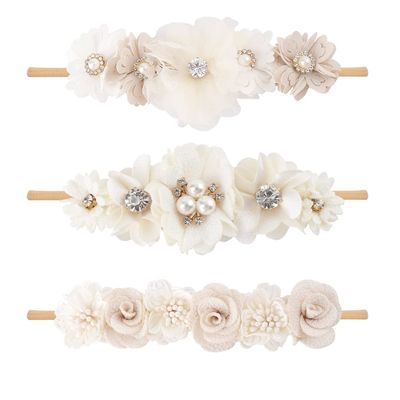 cherrboll 3pcs Baby Girl Flower Headbands, Super Soft & Stretchy Nylon Floral Hairbands for Newborn Toddler