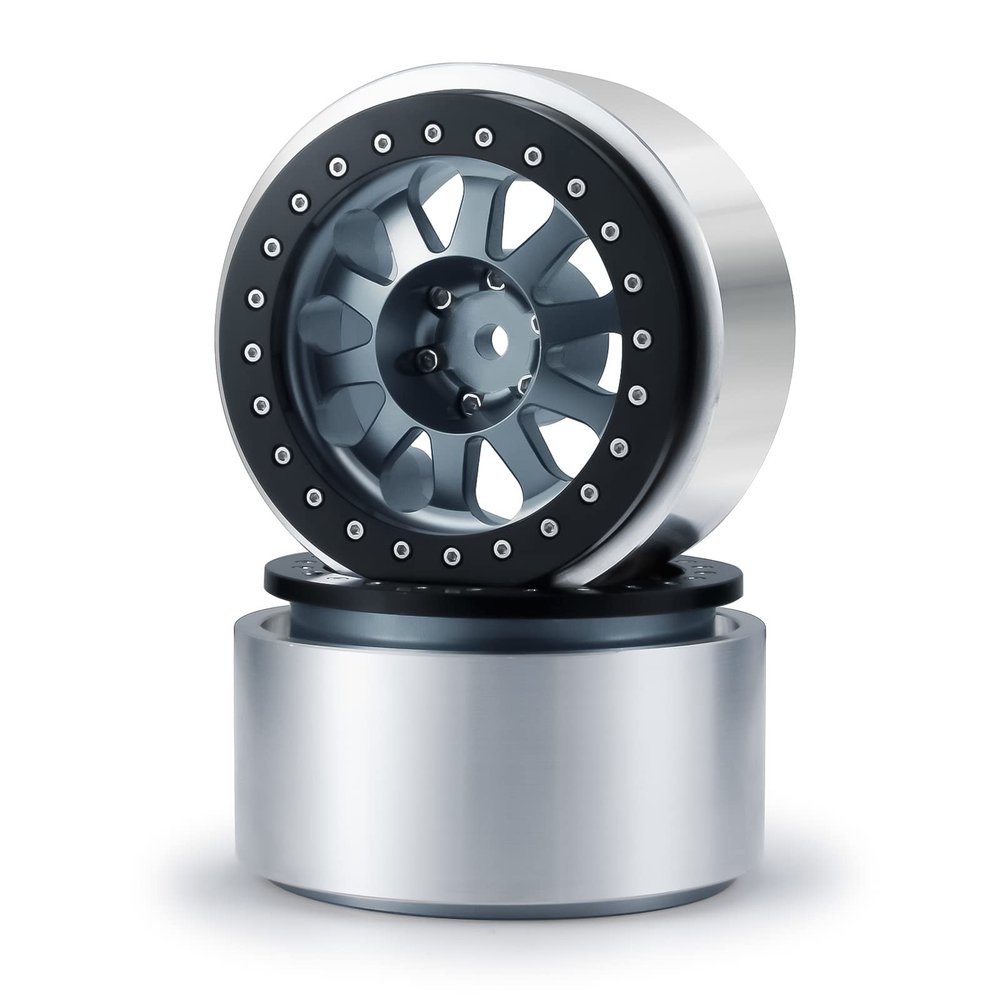RC-Hub 2pcs Aluminum Alloy 2.9" Beadlock Wheels Rim for 1/6 Axial SCX6 AXI05000 RC Crawler Car (Titanium Grey +Black)