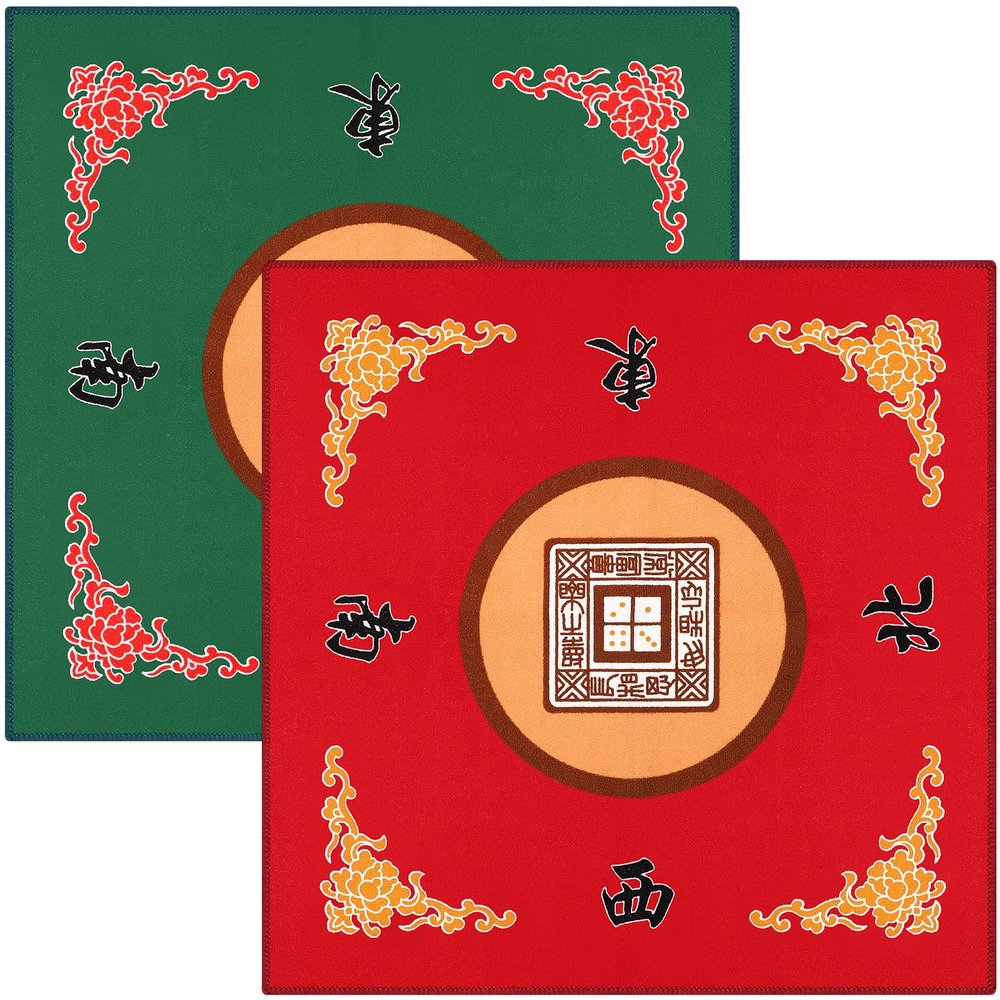 2 Pcs Mahjong Mat Mahjong Table Cover Non-Slip Noise Reduction Gaming Mat for Poker Board Tile Games Dominoes Party Festival Reunion 30.7 x 30.7 Inches(Green, Red)