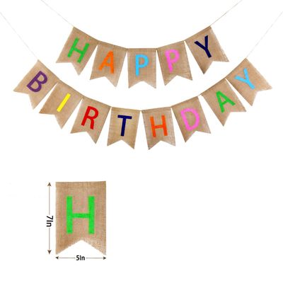 Burlap Happy Birthday Banner Reusable Hessian Sign Banner for Birthday Party Decorations, Colorful letter