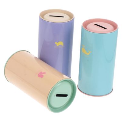 Homoyoyo 3pcs Tin Piggy Bank Assorted Color Tinplate Piggy Bank Round Coin Storage Box Round Multipurpose Child Tin Box Coin Toy Small for Home Decor and Child Savings 3.14X3.14X5.89In