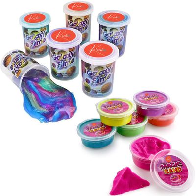 Kicko Colorful Magic Sand - 6 Pack of Magic Sand in Assorted Colors - Gifts for Kids and Marbled Unicorn Color Slime - Pack of 6 Colorful Galaxy Sludgy Gooey Kit