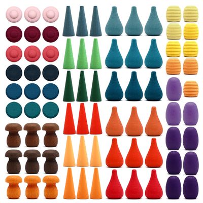 Candywood Large Set Full Rainbow Color Style Wooden Loose Parts Sensory Play Toys, Mandala 7 Shapes, 27 Colors, Stacker Nesting Toys Parts(81 PCS)