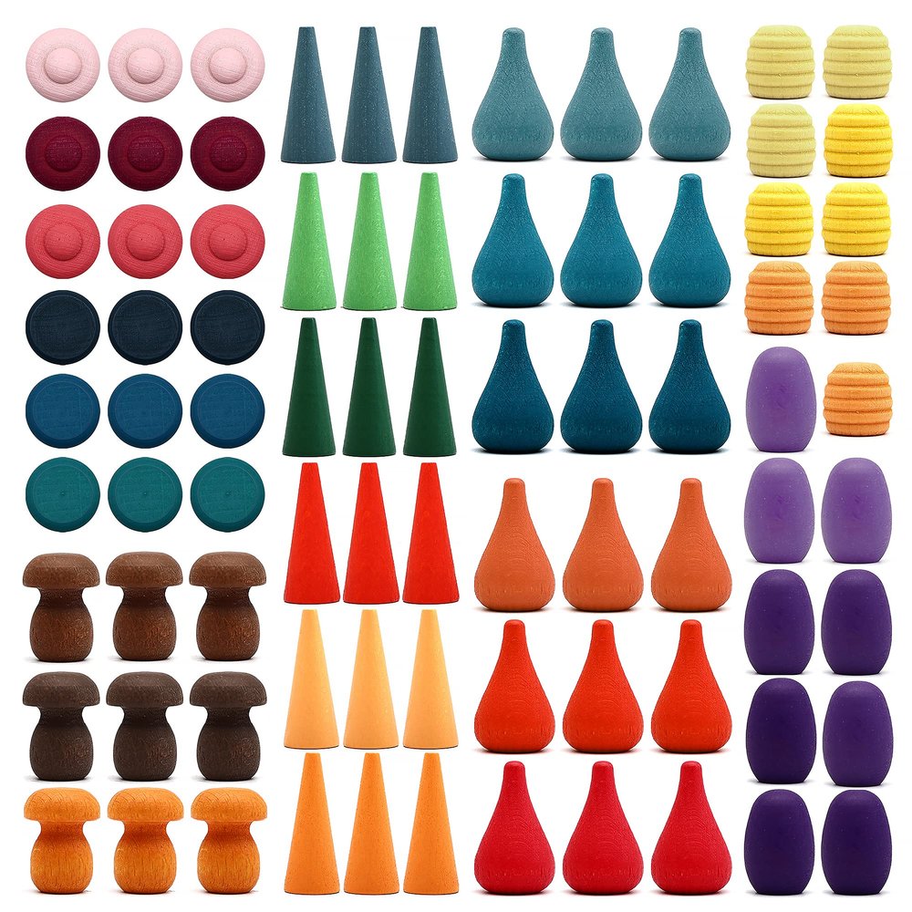 Candywood Large Set Full Rainbow Color Style Wooden Loose Parts Sensory Play Toys, Mandala 7 Shapes, 27 Colors, Stacker Nesting Toys Parts(81 PCS)