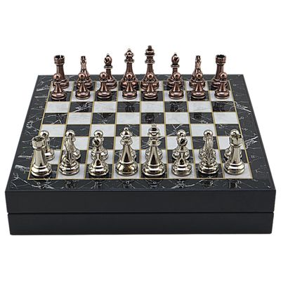Antique Copper Classic Metal Chess Set for Adults,Handmade Pieces and Different Design Wooden Chess Board with Storage (Marble)