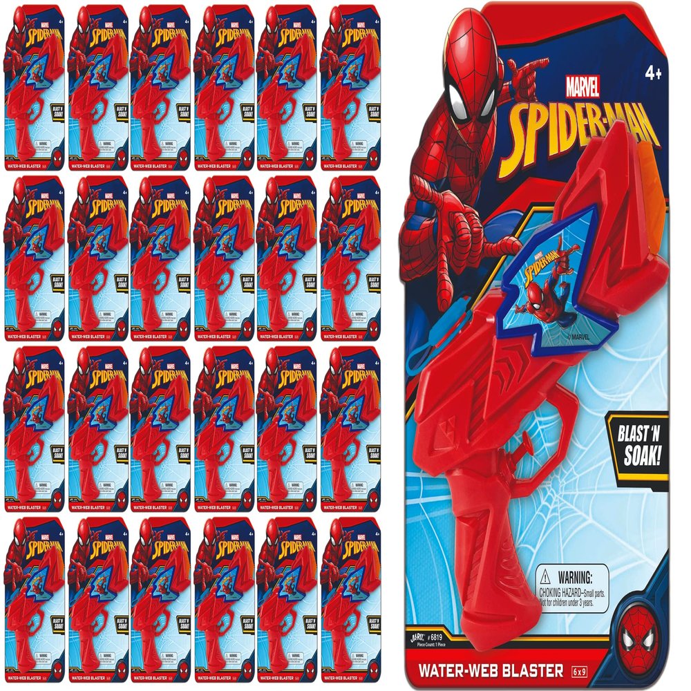 Marvel Spiderman Water Squirt Gun Toys, 24 Packs, Red and Blue, Great for Kids and Adults, Fun Pool Toys