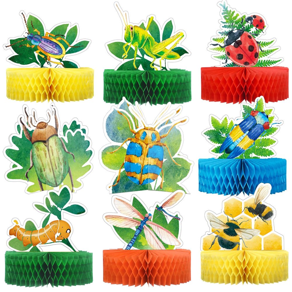 9 Pcs Summer Bugs Party Decorations Bug Themed Honeycomb Centerpiece Insect Table Toppers for Baby Shower, Birthday Supplies
