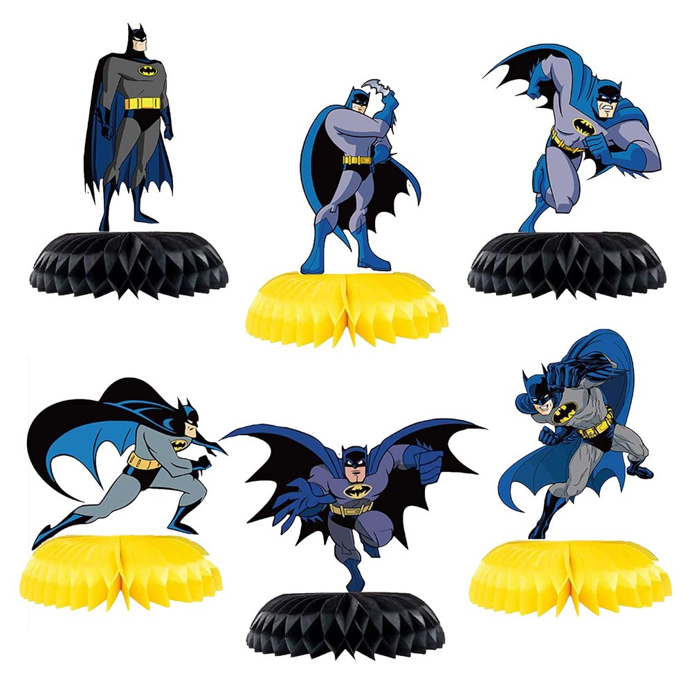 Bat-Man Birthday Party Supplies - 6pc Bat Hero Theme Table Centerpieces, Double Side Honeycomb Table Decorations, Cake Toppers, Photo Booth Props, for Boys and Girls Party
