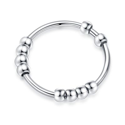Ursilver S925 Sterling Silver Anxiety Ring for Women, Sterling Silver Fidget Rings for Anxiety Spinner Ring Anxiety Ring with Beads Spinner Rings Stress Relief Fidget Ring for Women