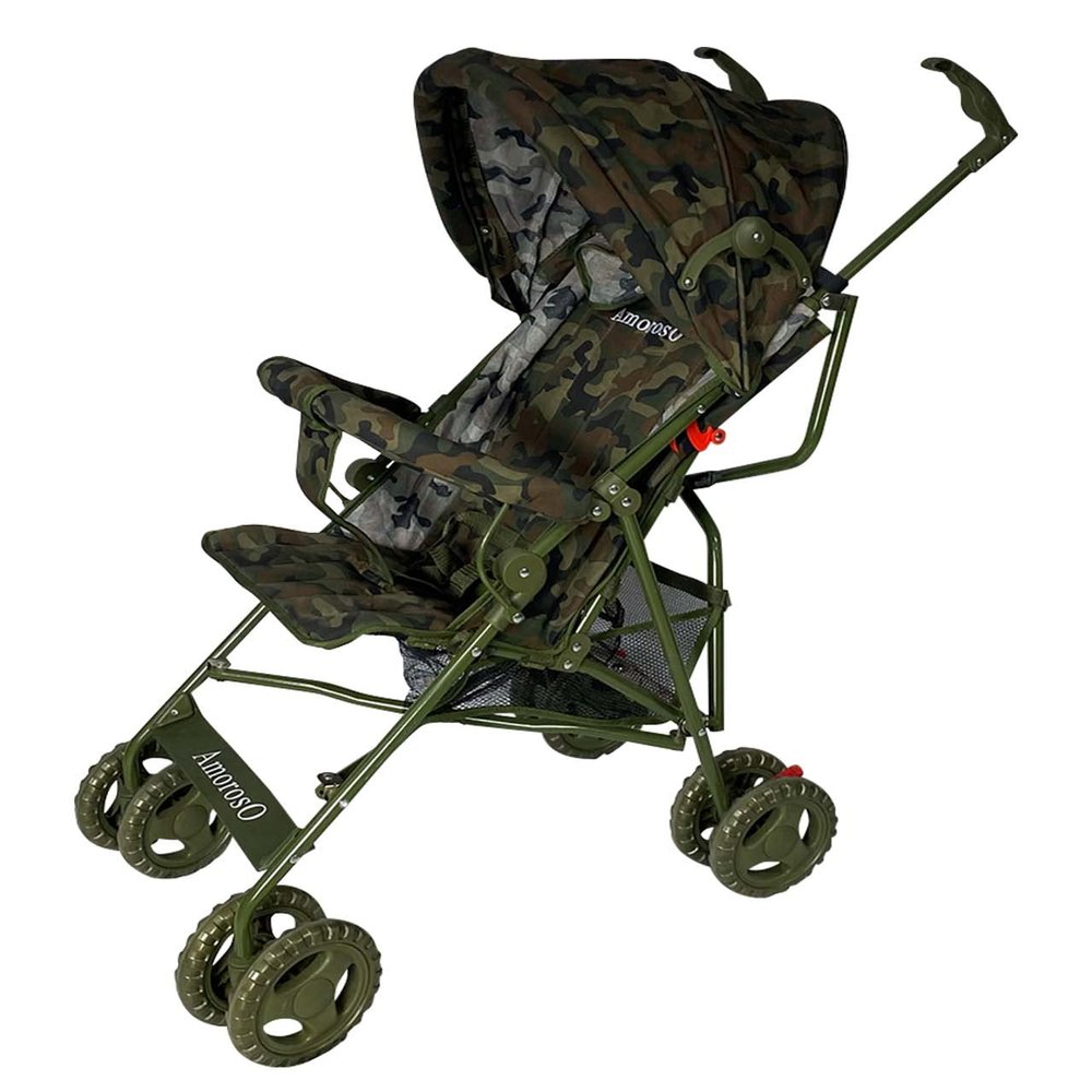 AmorosO Single Baby Stroller  Lightweight, Convertible, Foldable  Sun Protection Hood & Extra Storage  4-Wheel Design