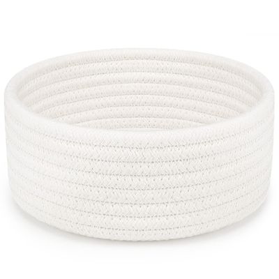 ABenkle Small Woven Basket, Empty Tiny Shallow Storage Basket, Mini Cotton Rope Baskets, Round Decorative Hamper, Basket Storage Bins for Toys, Spa, Socks, Nursery, Living Room- White