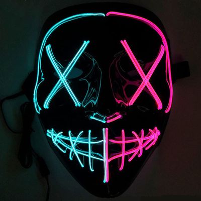 Halloween Purge Mask 2-colors LED Light Up Party Masks Festival Masquerade Carnival Mask (blue&pink) 21*17*10cm