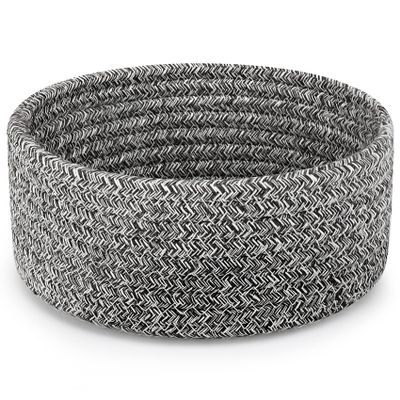 ABenkle Small Woven Basket, Empty Tiny Shallow Storage Basket, Mini Cotton Rope Baskets, Round Decorative Hamper, Basket Storage Bins for Toys, Spa, Socks, Nursery, Living Room- MIxed Grey