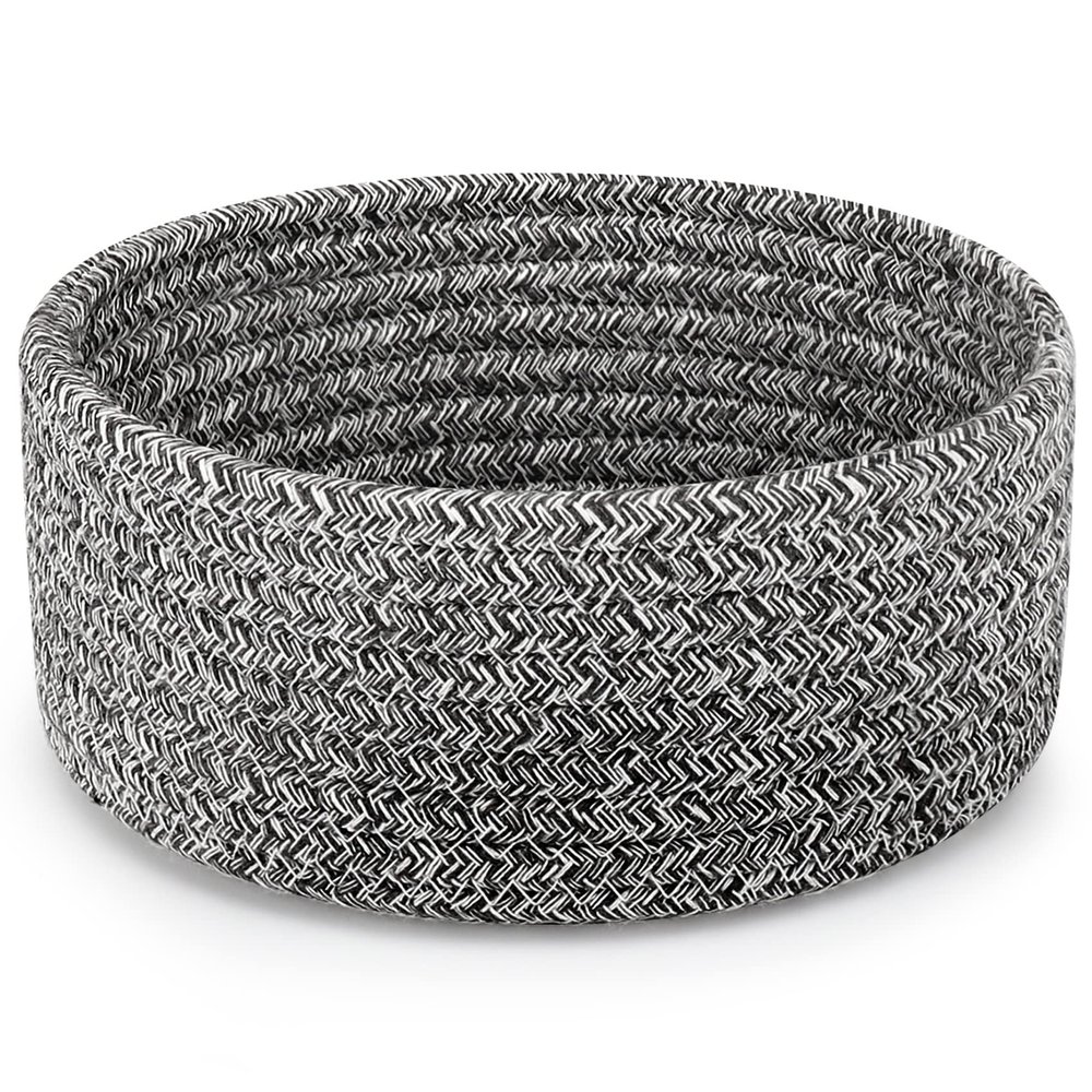 ABenkle Small Woven Basket, Empty Tiny Shallow Storage Basket, Mini Cotton Rope Baskets, Round Decorative Hamper, Basket Storage Bins for Toys, Spa, Socks, Nursery, Living Room- MIxed Grey