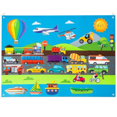 WATINC 35Pcs Vehicle Felt Story Board Set 3.5Ft Preschool Transportation Themed Storytelling Cars Train Trucks Planes Boats Early Learning Interactive Play Kit Wall Hanging Gift for Toddlers Kids