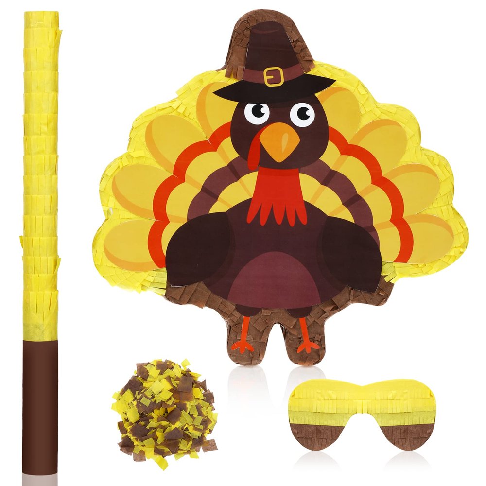 Sotiff Fall Thanksgiving Piata with Blindfold Bat and Confetti for Thanksgiving Autumn Party Favor Turkey Theme Carnival Decoration Party Game Carnival, 13.4 x 13 x 2.7 Inch