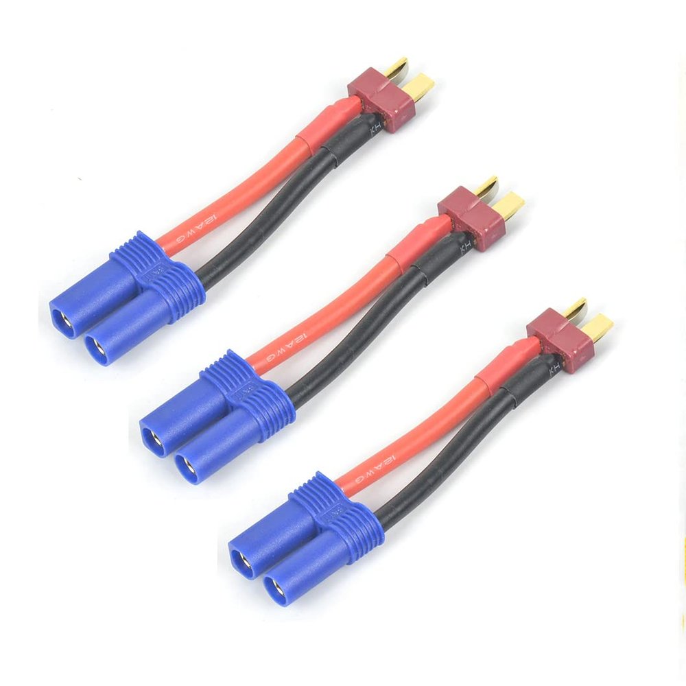 JFtech 3 pcs EC5 Female to T-Plug Male Connector Conversion Adapter 12 AWG Wire Cable for RC Hobby FPV Drone Car Lipo NiMH Battery ESC