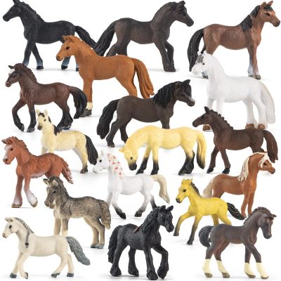 Divwa 18 Pcs Plastic Miniature Realistic Pony Horse Toy Figurine Farm Animal Toy Gift for Boy Girl, Premium Horse Party Favor Decoration Cake Topper Birthday Pinata