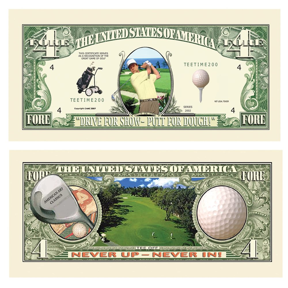 American Art Classics Wholesale Pack of 500 - Golfing Fore Dollar Bill - Great Golf Gift - Fun Item for Golfers