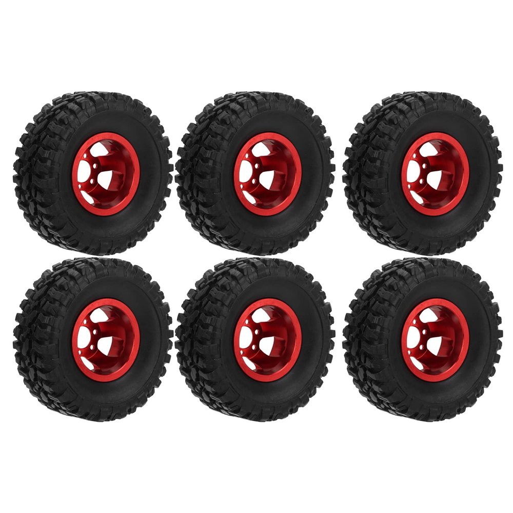 Dilwe RC Car Tires and Wheels, Aluminum Alloy + Rubber RC Car Tires and Wheels for WPL C14 C24 C34 C44 B14 B24 B16 B36 RC Truck(red)
