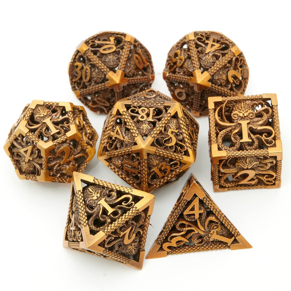 Dungeons and Dragons Dice DND Dice Set D and D dice Set D20 MTG Metal Dice Set Hollow Polyhedral Dice Role Playing Dice with Octopus Motifs for Dungeons and Dragons RPG Table Games