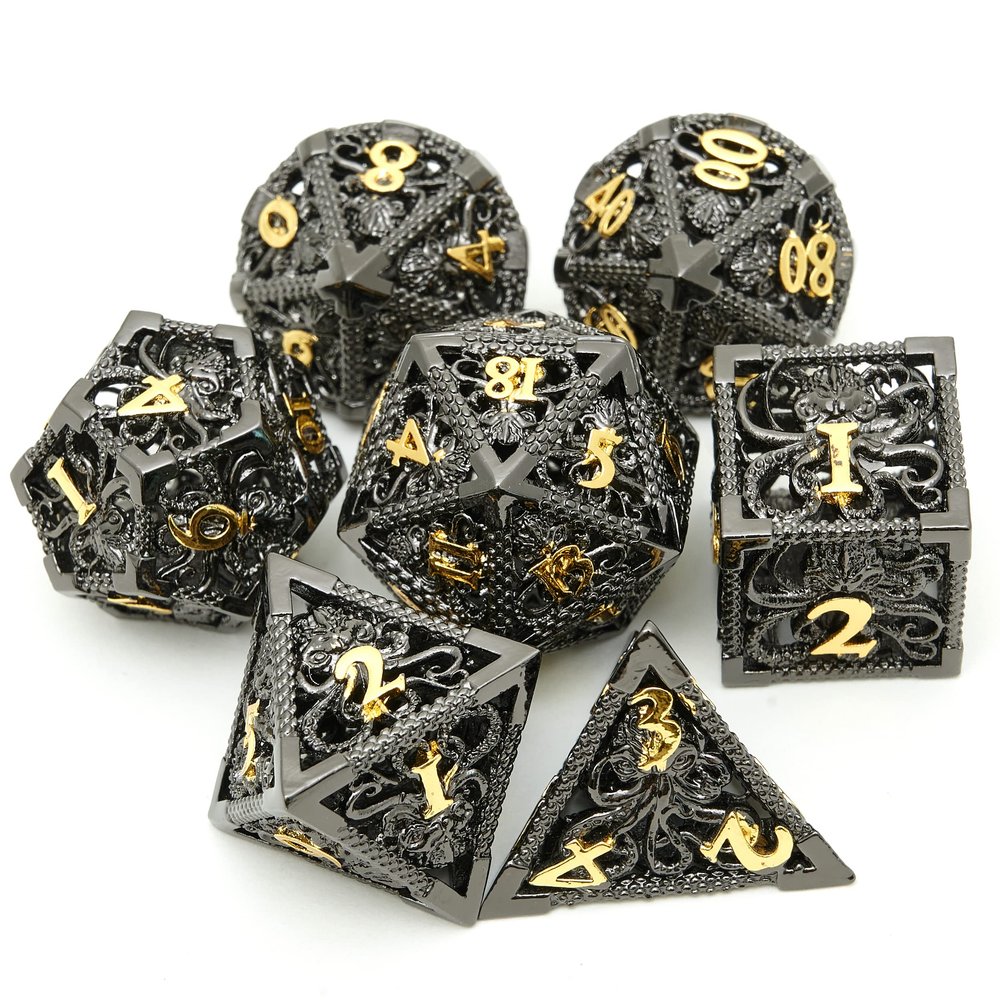 Dungeons and Dragons Dice DND Dice Set D and D dice Set D20 MTG Metal Dice Set Hollow Polyhedral Dice Role Playing Dice with Octopus Motifs for Dungeons and Dragons RPG Table Games