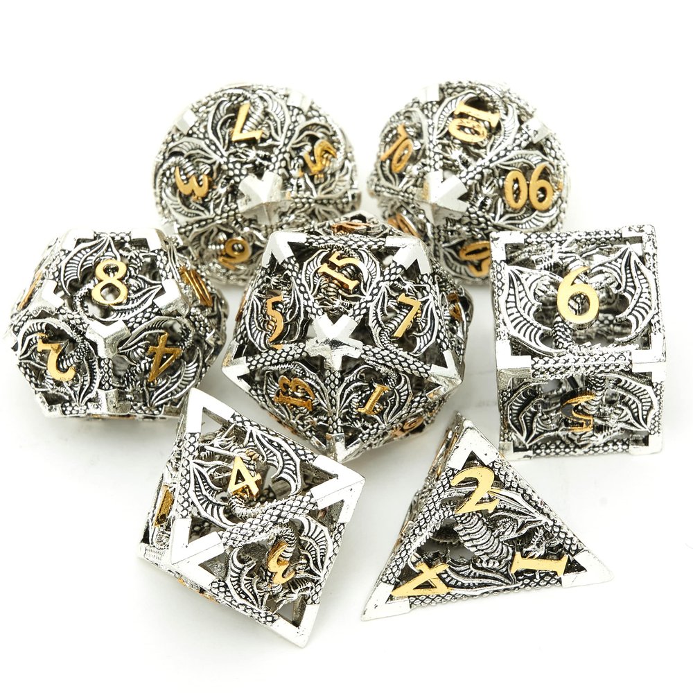 DND Dice Set Metal Dice Dungeons and Dragons Dice Gift Polyhedral Dice Set Role Playing Dice D20 Hollow Polyhedral Dice Set for Dungeons and Dragons RPG MTG Table Games