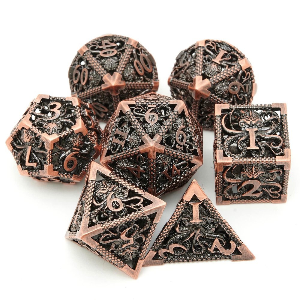 Dungeons and Dragons Dice DND Dice Set D and D dice Set D20 MTG Metal Dice Set Hollow Polyhedral Dice Role Playing Dice with Octopus Motifs for Dungeons and Dragons RPG Table Games