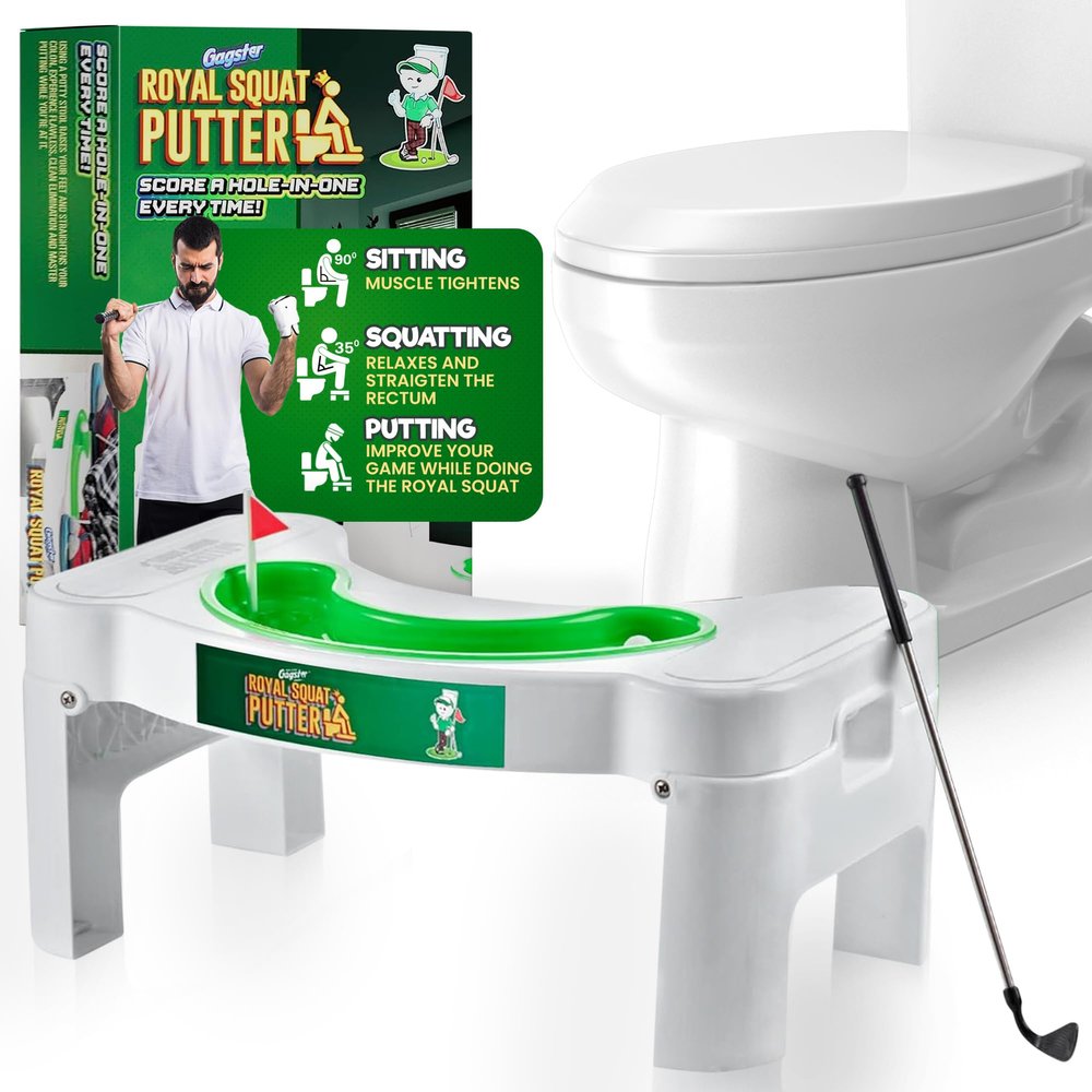 Gagster Royal Squat Putter Mini Golf Toilet Game Foldable Potty Stool for Adults Funny Gag Gift for Men White Elephant Present Ideas for Office Indoor Golf Game for Men