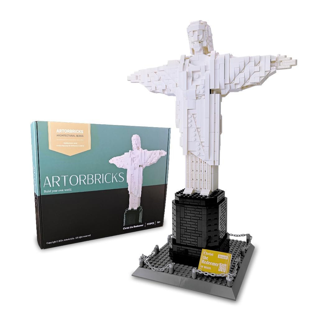 ArtorBricks Christ The Redeemer Building Set, 973 Pcs Large Scale Architecture Model Kit for Adults, Gift Idea, 7" W x 16.7" H Display Statue