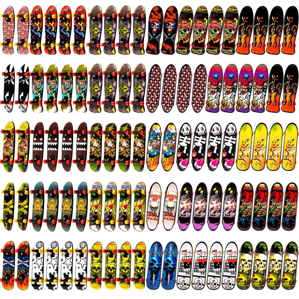 Hortsun 100 Pieces Mini Finger Skateboard, Finger Boards Set with Double Sided Pattern Creative Novelty Birthday Party Favors Exchange Gift Goodie Bag Stuffers, Random Pattern