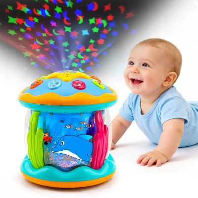 Baby Toys 6 to 12 Months Ocean Projector Rotating Musical Light Up Tummy Time Toys for Infant 0-6 3-6 Months Baby Aquarium Crawling Toys 4 5 6 7 8 9 12-18 Months Birthday Gifts for 1 Year Old Boy Girl