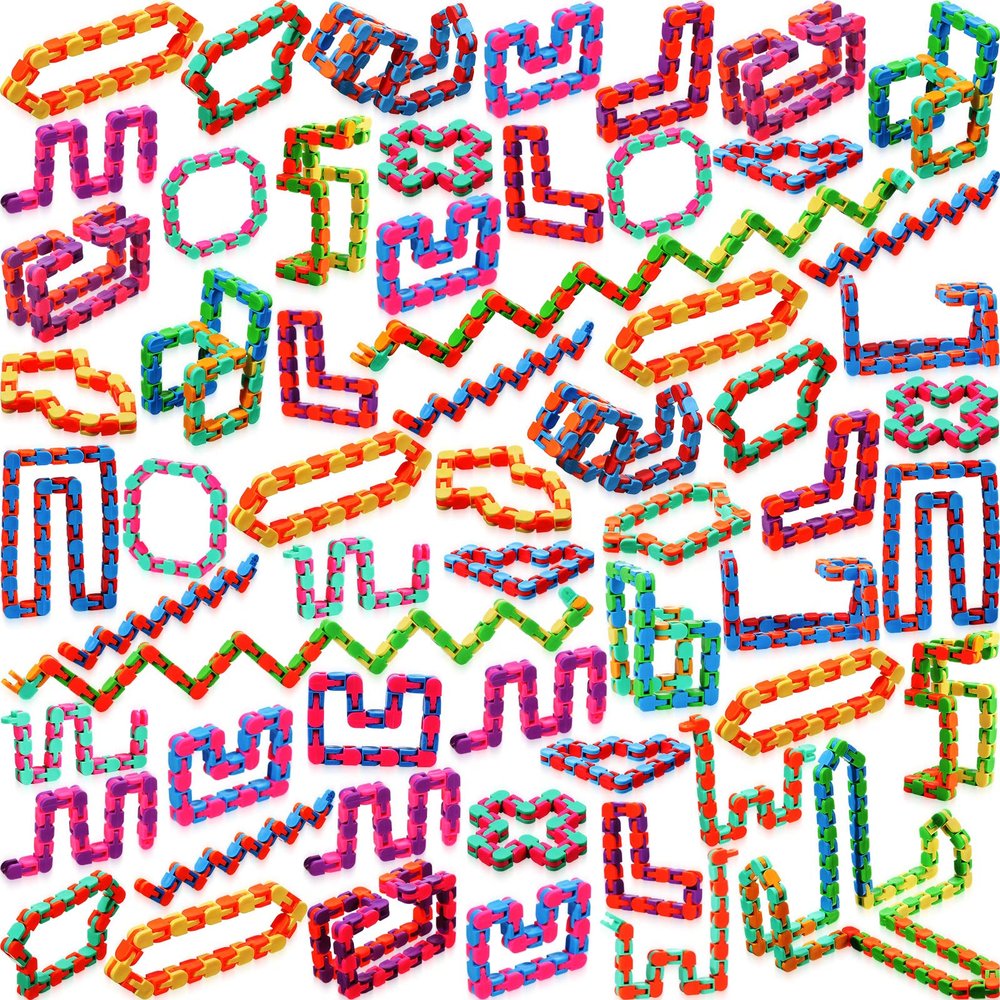 Sotiff 60 Packs Wacky Track Fidget Toy Colorful Snake Toys Gifts for Kids Adult Autism Stress Relief Therapy Toys for Students Classroom Home Party Bag Fillers Keeps Mind Focused(Basic Color)