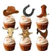 18pcs Brown Glitter Dessert Cupcake Topper Country Western Cowboy Bull Riding Bull Rider Competition Theme Decor Supplies Man Boy Happy Birthday Party Decorations view 1