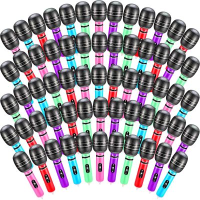 60 Pieces Inflatable Microphones Large Blow up Microphone Assorted Colors Inflatable Microphone Pretend Microphone Inflates Plastic Toy Props for Christmas Birthday Musical Concert Party Supplies
