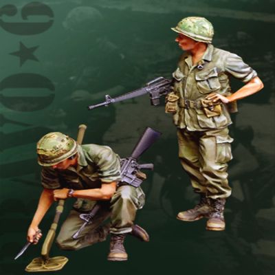 LIANGFANG 1/35 Us Mine Detector Team Include 2 Man Resin Figure Model Kit Unassembled Unpainted