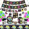 80s Party Supplies - Back to the 80s Party Decorations Set Including HAPPY BIRTHDAY Banner, Hanging Swirls, 80s Element Bunting, Plates, Cups, Napkins, Tableware, Tablecloth, Balloons - Serves 20 view 1